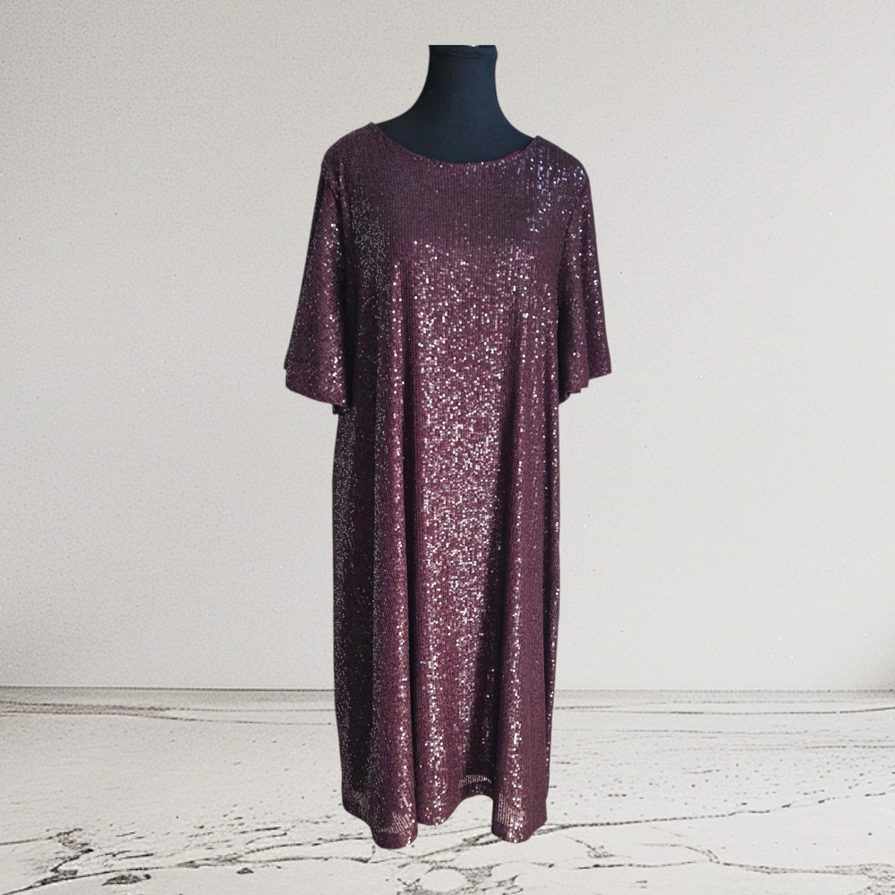 Penningtons Sparkling Sequin Midi Dress in Wine Size 2X